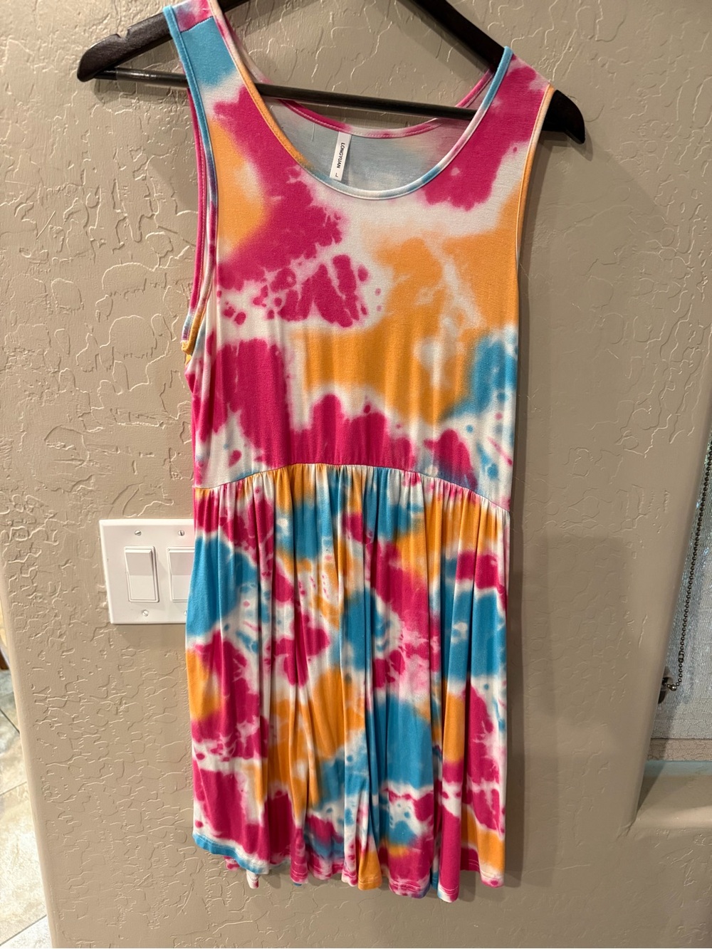 Tie-Dye Sleeveless Summer Dress - Pink, Blue & Orange